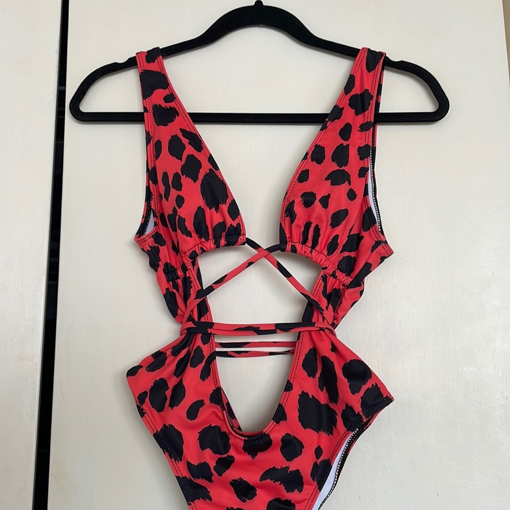 Red cutout one piece bikini SHEIN